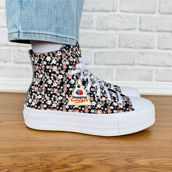 ⭐Converse Ctas Lift Platform Hi Sz 7.5 Women Shoes Flowers Sneaker Black A14264C - Picture 4 of 15